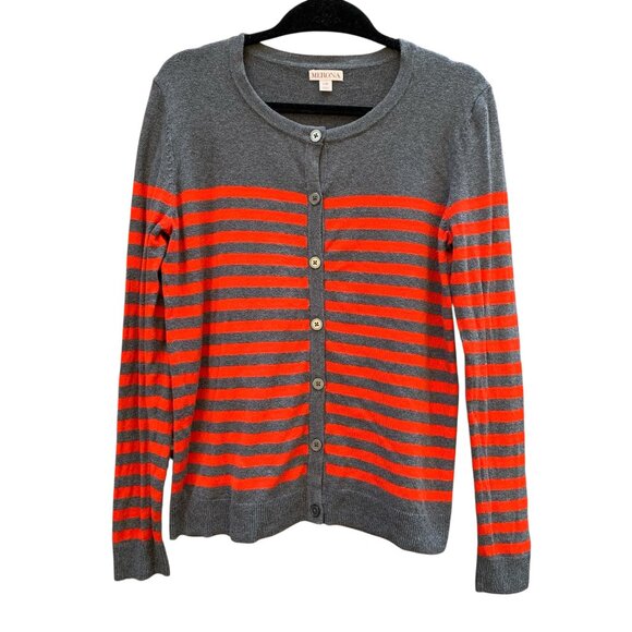 Merona Gray Button-up Cardigan w/ Orange/Red Stripes Womens Size Large - Picture 1 of 9